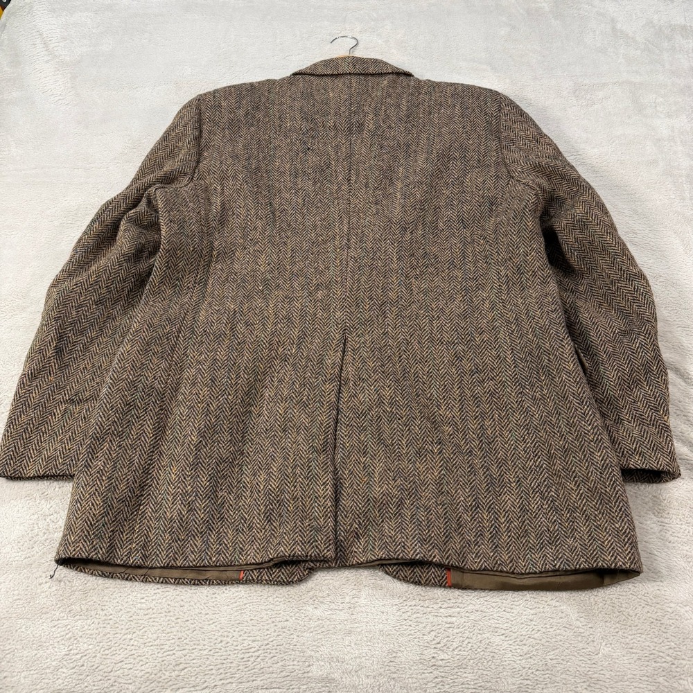 Sergio Valente Harris Tweed Men 44L Wool Herringbone Blazer Sport Coat Brown USA - Picture 11 of 14